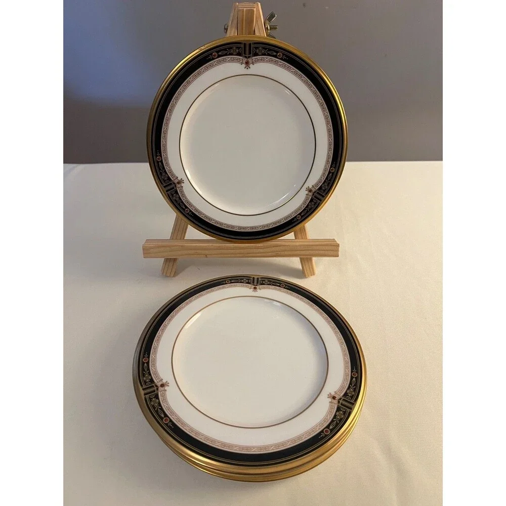 Noritake Gold and Sable Bread Plates Set of 4 #9758 Black Border 6.5